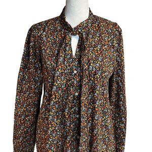 J.CREW women’s floral spring button up with extra tie knot bow long sleeve - S